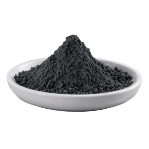 Feines schwarzes Magnetpulver auf einer weißen Schale
