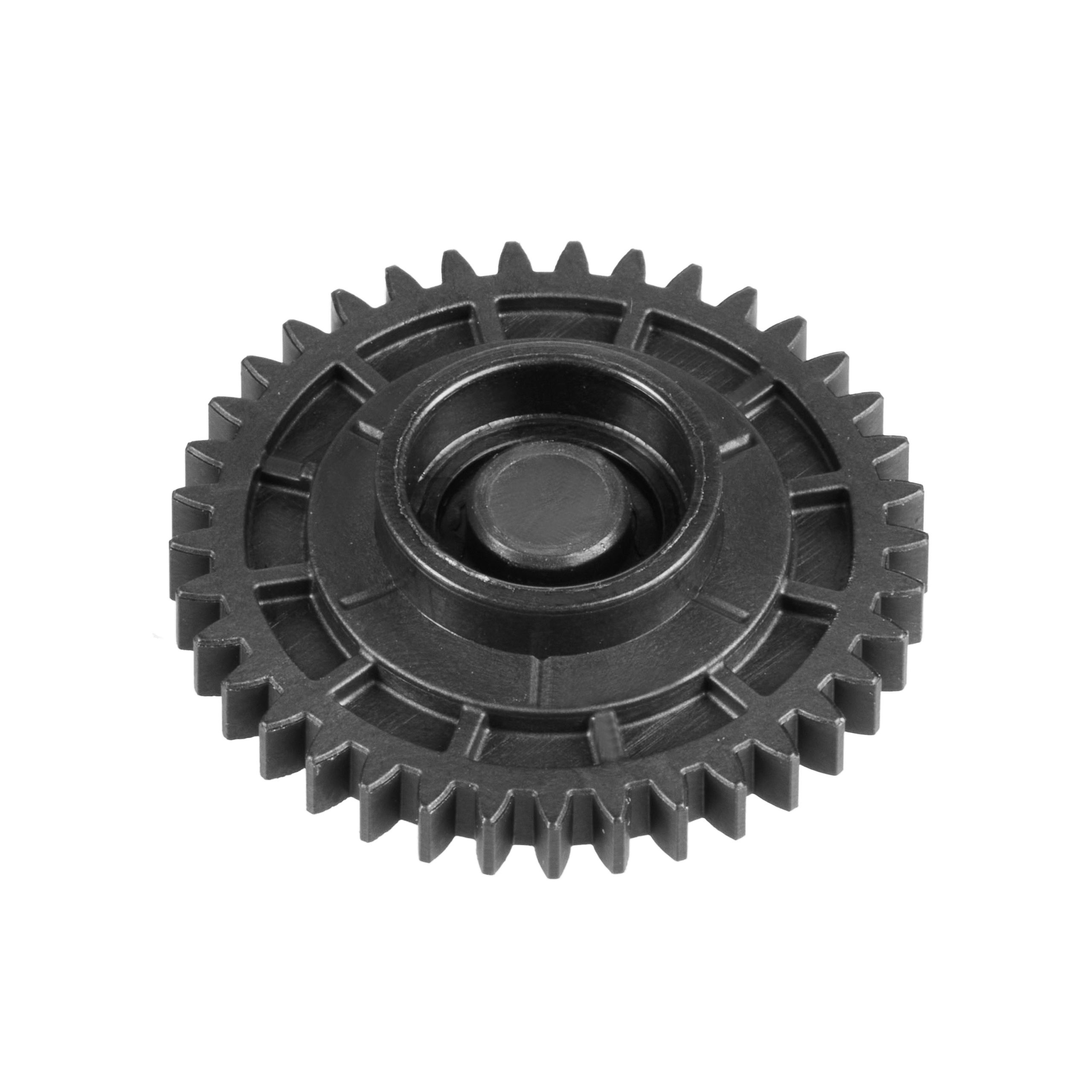 Schwarzes Kunststoff-Zahnrad mit integriertem Magneten und zentraler Aufnahme
