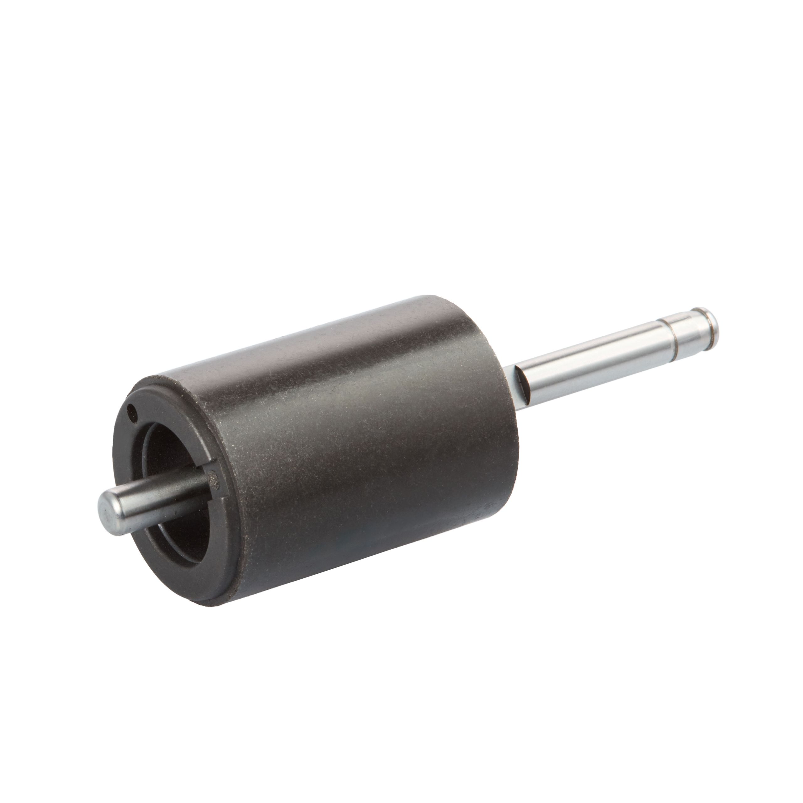 Zylindrischer Magnetrotor mit schwarzem Magnetkörper und beidseitiger Metallwelle