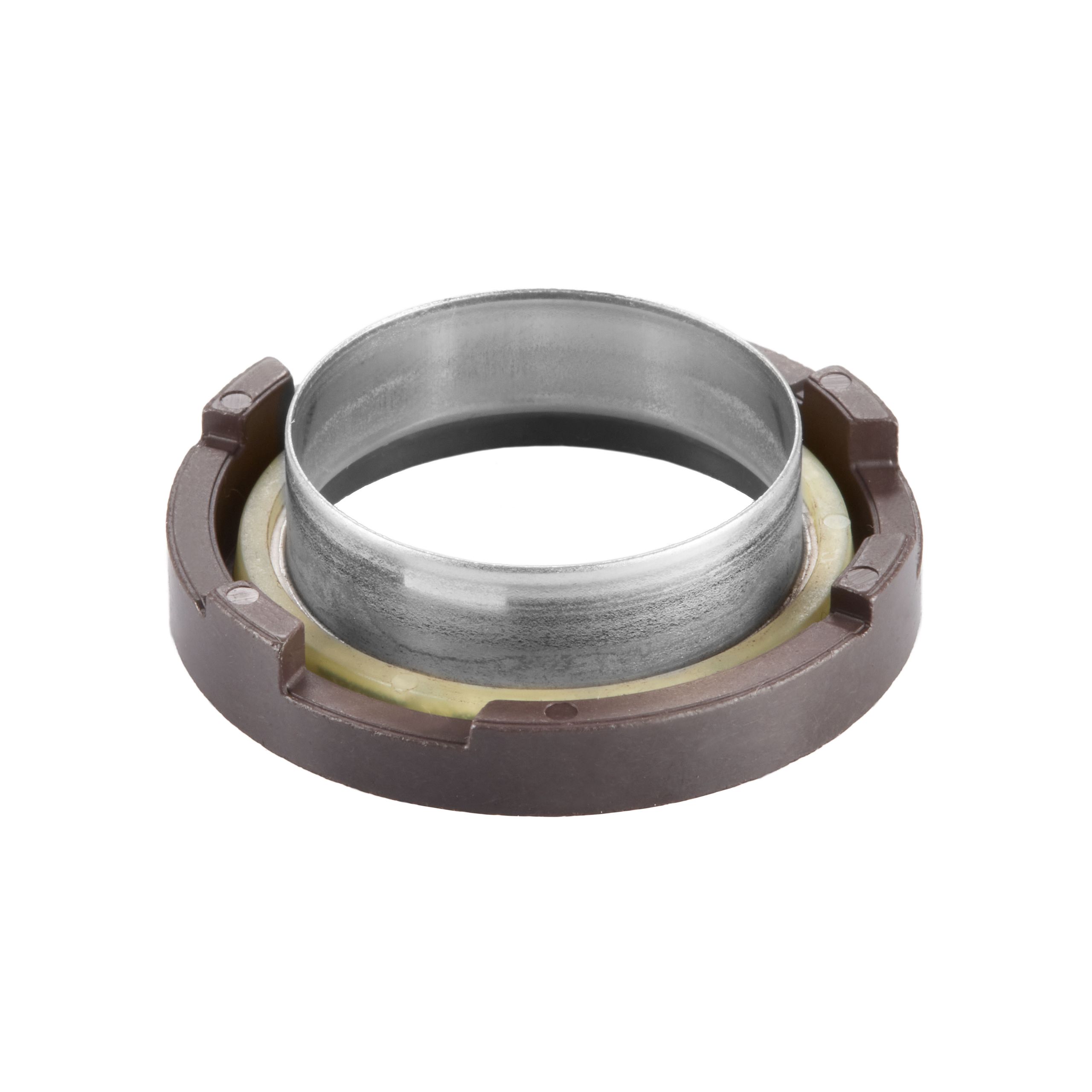 Ringförmiges Magnetbauteil mit braunem Kunststoffgehäuse und zentralem Metallring