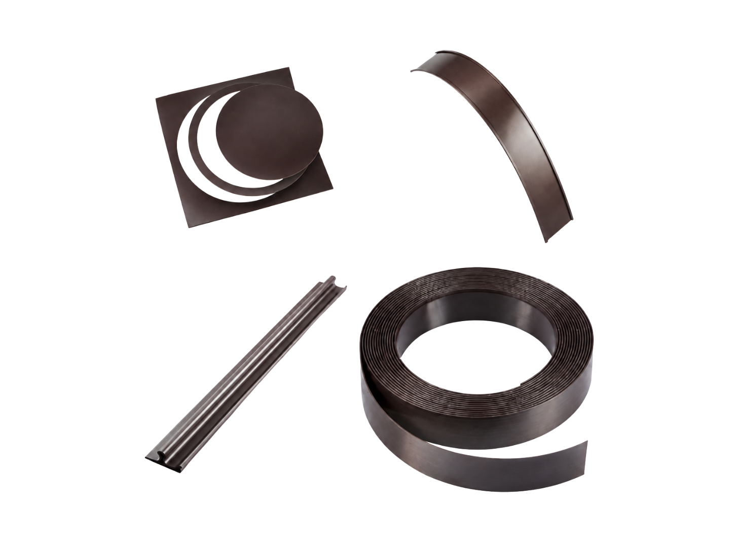 Flexible Magnetbänder, Magnetstreifen und zugeschnittene Magnetfolien in verschiedenen Formen