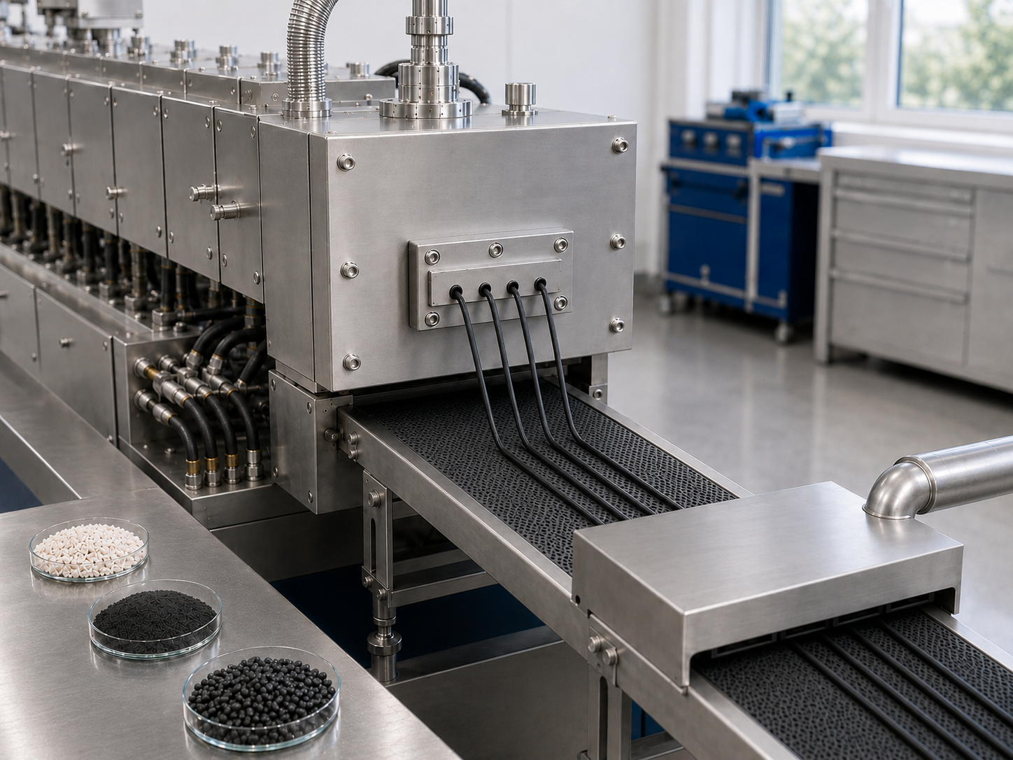 Industrielle Extrusionsanlage zur Herstellung und Verarbeitung von Kunststoffgranulat