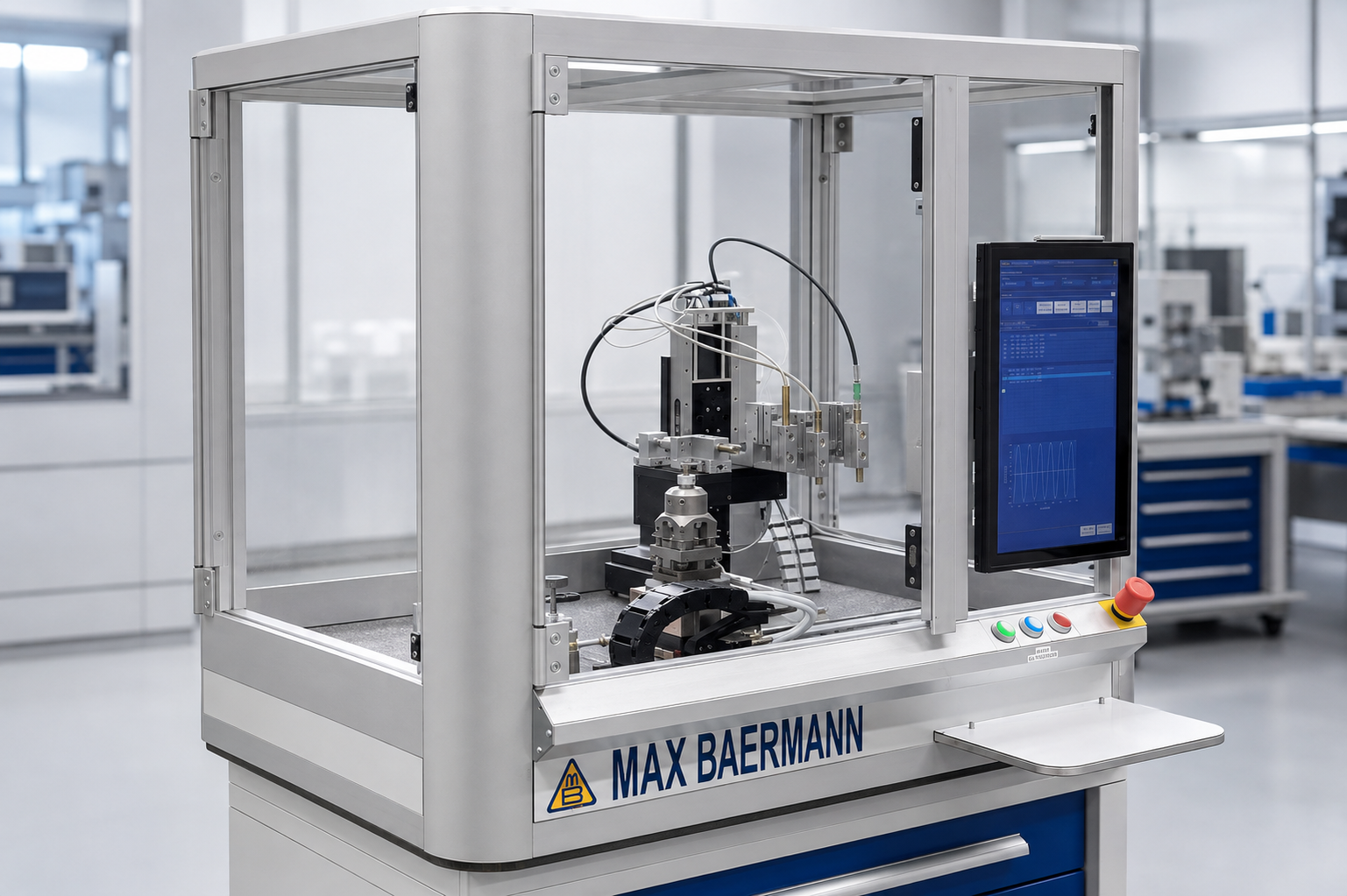Automatisierte Prüf- und Messanlage von Max Baermann mit digitaler Steuerung zur Qualitätskontrolle von Bauteilen
